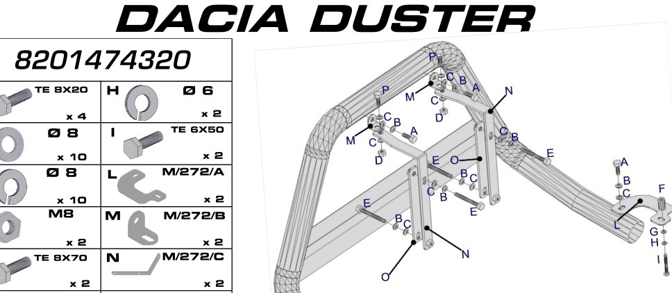 Kit de fixation du parebuffle / bullbar Dacia Duster d’origine